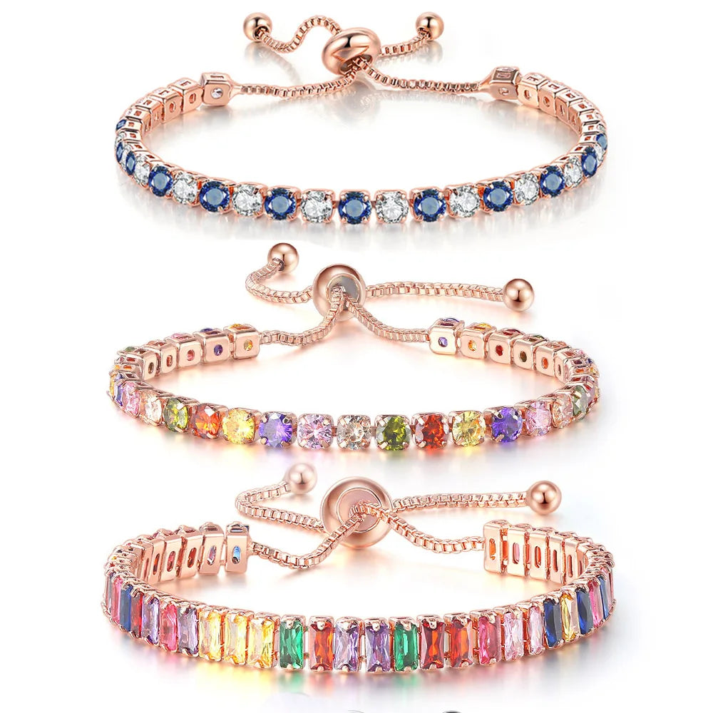 Elegante Armkette/ Armband in Roségold mit farbenfrohen Steinen