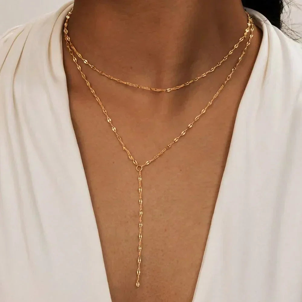 Elegante, doppelreihige Halskette in Gold, Silber