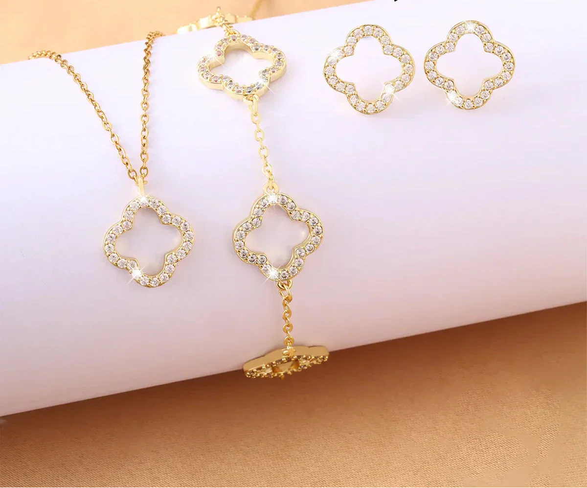 Wunderschönes Set - Ohrringe, Armband und Halskette mit filigranen Glitzer - Blumen