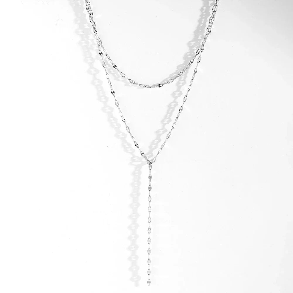 Elegante, doppelreihige Halskette in Gold, Silber