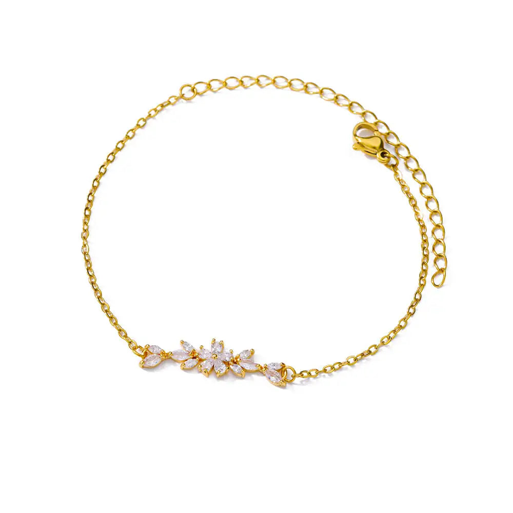 Elegante Armkette/ Armband in Gold und Silber mit Blumen/Steinen
