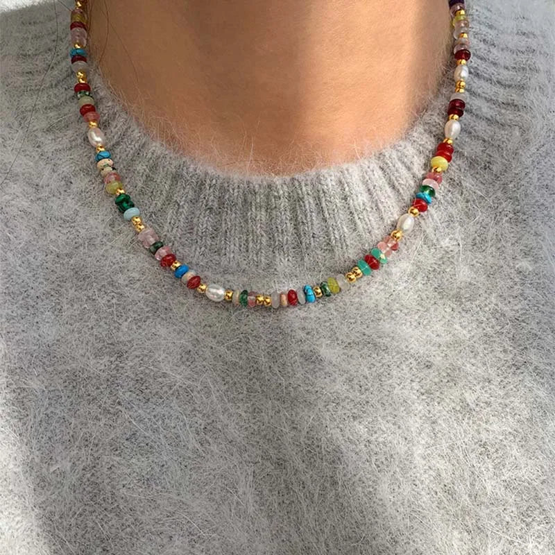 RAINBOW Bunte Perlenhalskette und Armband