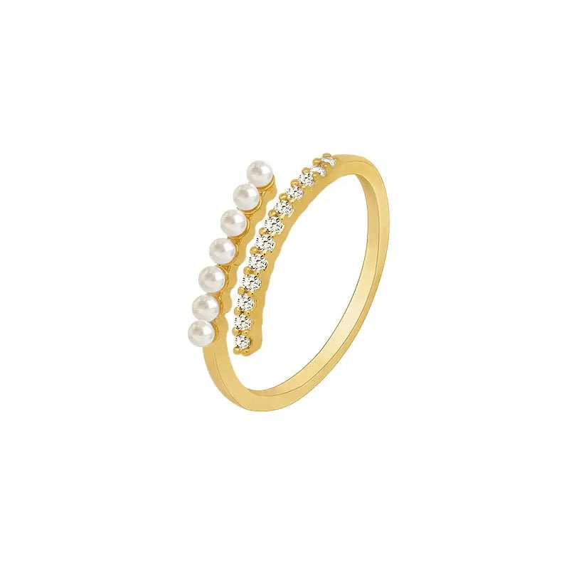 Eleganter zweireihiger Ring mit kleinem Steinen und Perlen