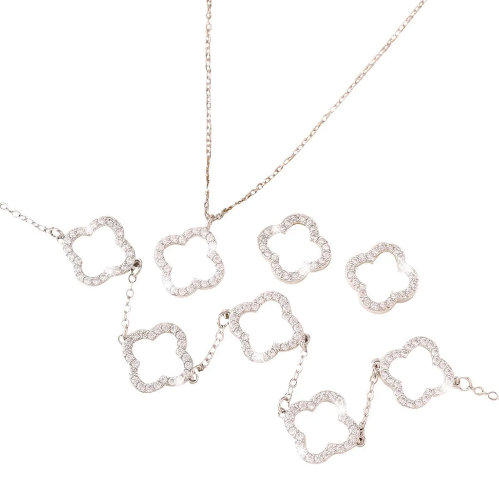 Wunderschönes Set - Ohrringe, Armband und Halskette mit filigranen Glitzer - Blumen