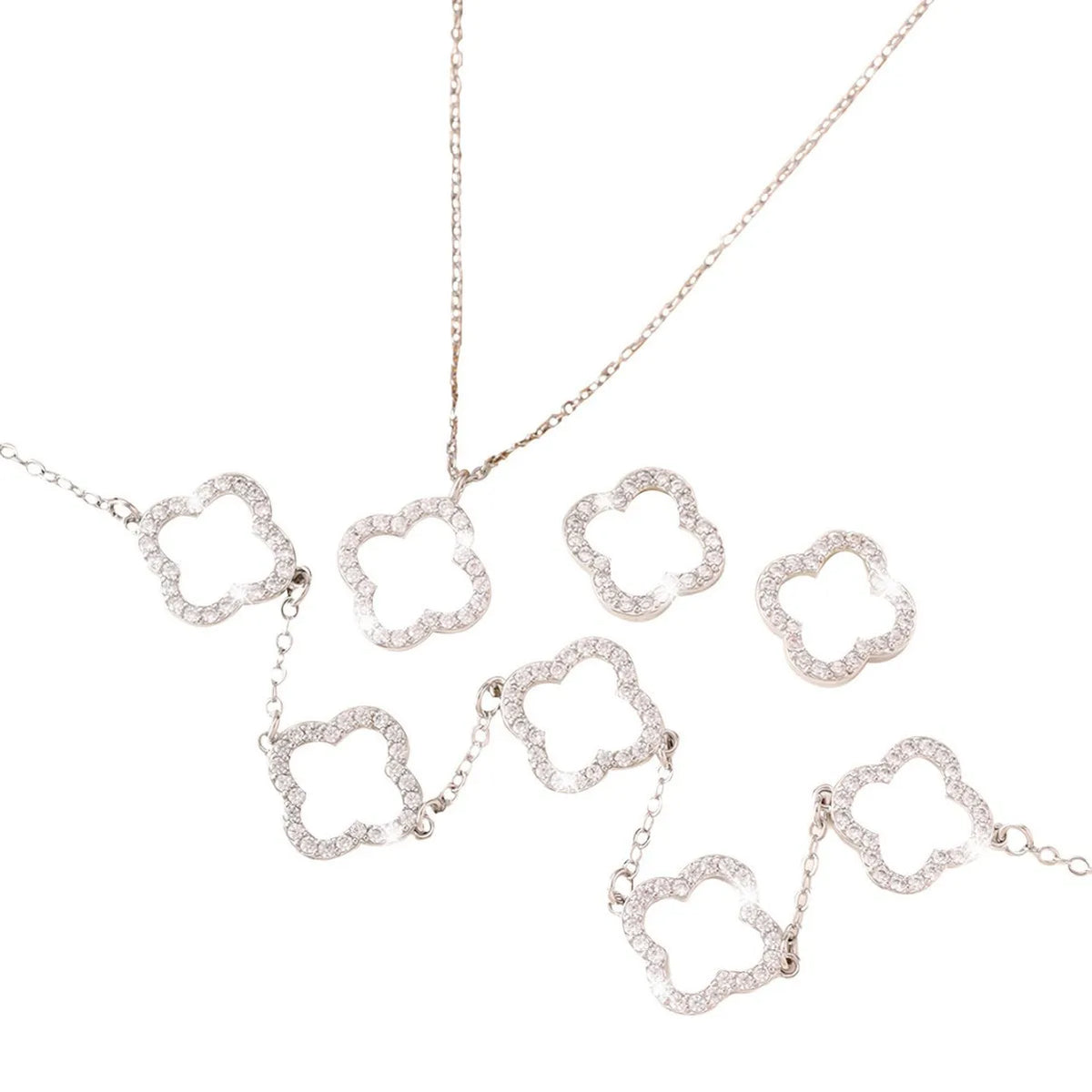 Wunderschönes Set - Ohrringe, Armband und Halskette mit filigranen Glitzer - Blumen