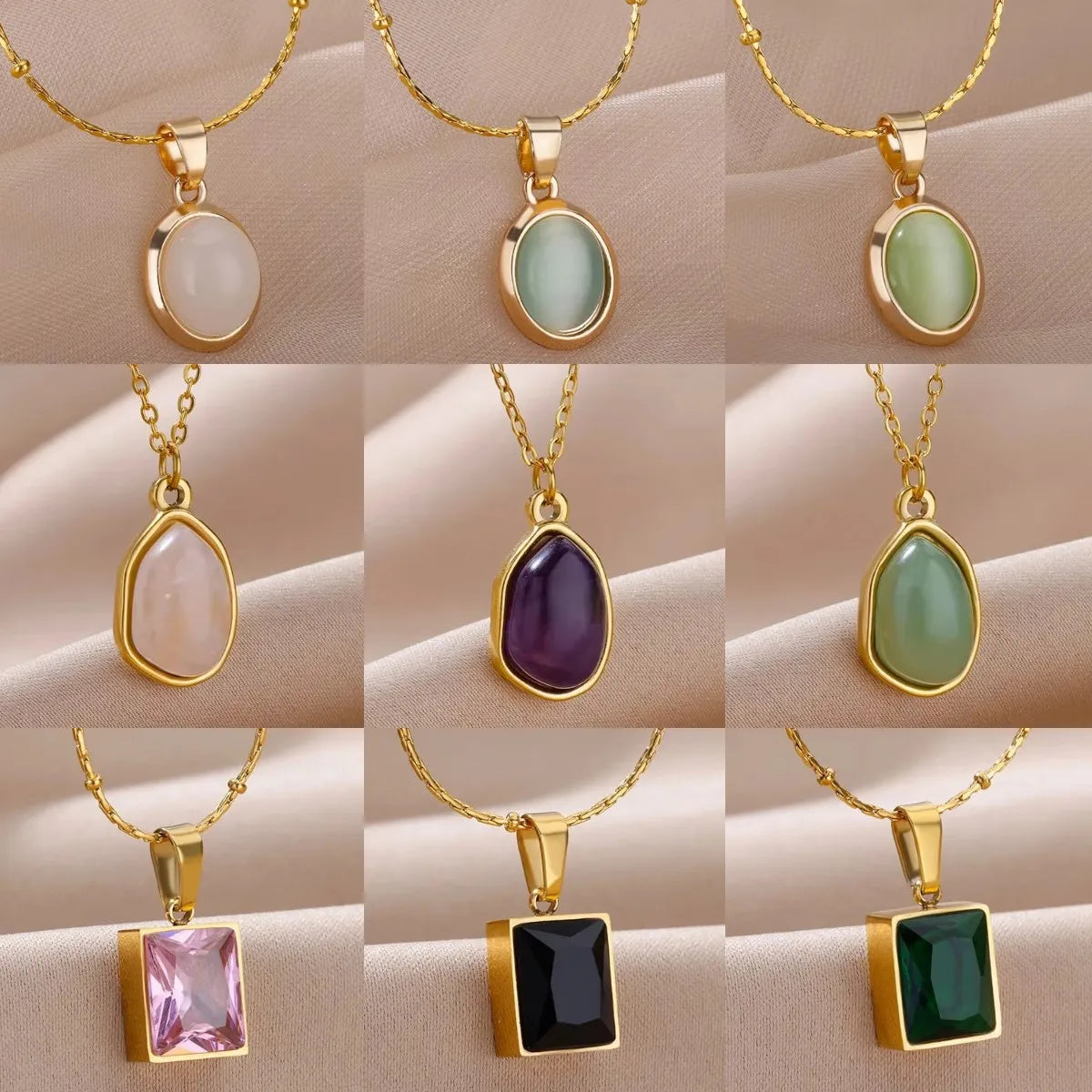 Elegante Halskette mit verschiedenen Edelstein - Anhängern