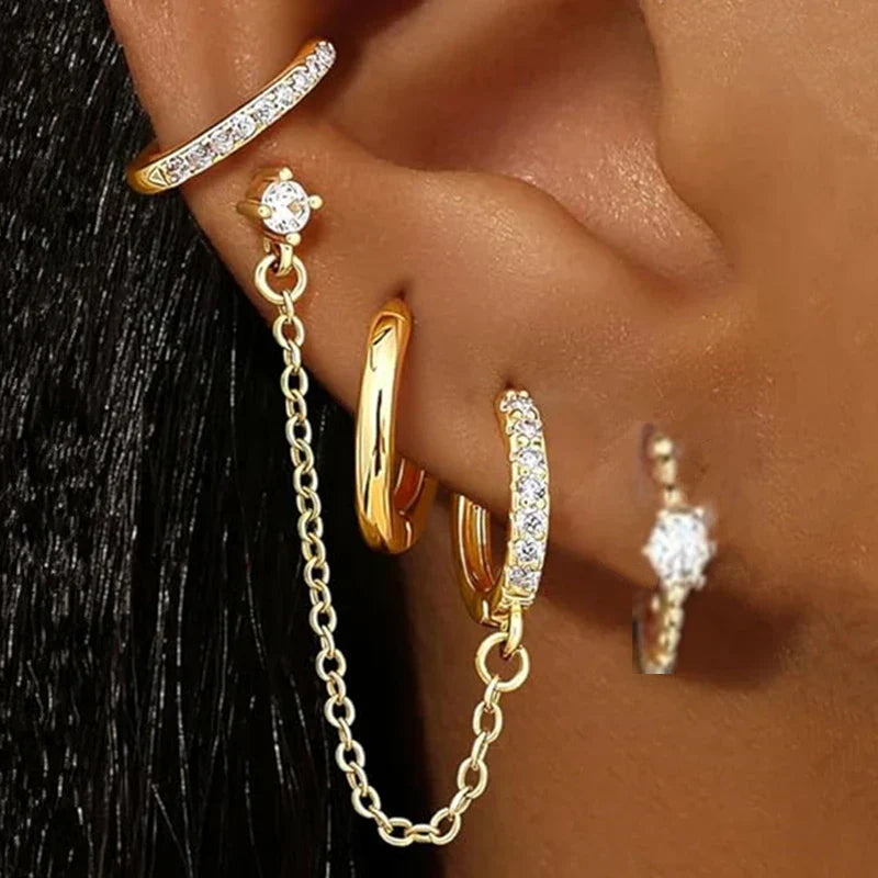 Elegante Ohrringe mit Glitzersteinen, jeweils 4 Stück, verschiedene Modelle